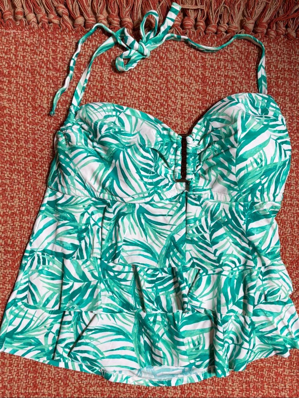 Green Palm-Print Tankini Swim Top with Ruffles 2XL